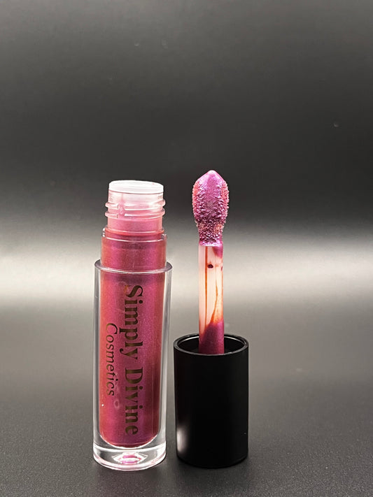 Rachel purple lip gloss swatch - vegan cruelty-free color-changing formula with nourishing oils"